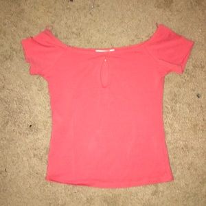 Off the shoulder pink (s), and teal (xs) shirt!